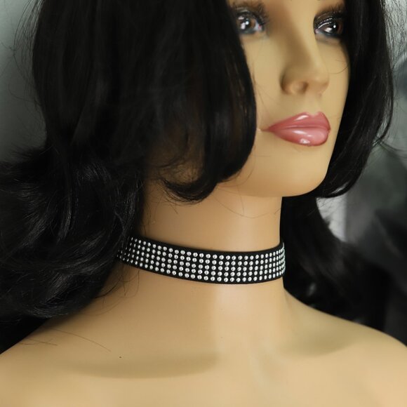 Black Gothic Choker Adjustable silver buttons Bohme wide style (#16) - Picture 7 of 9